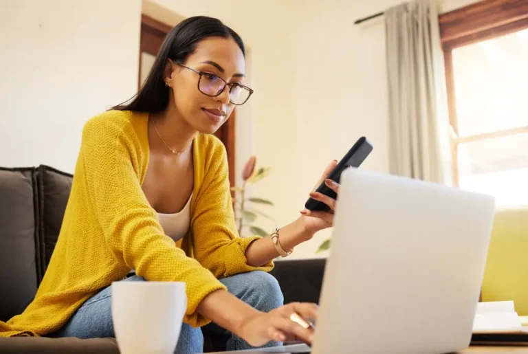 woman researching movers